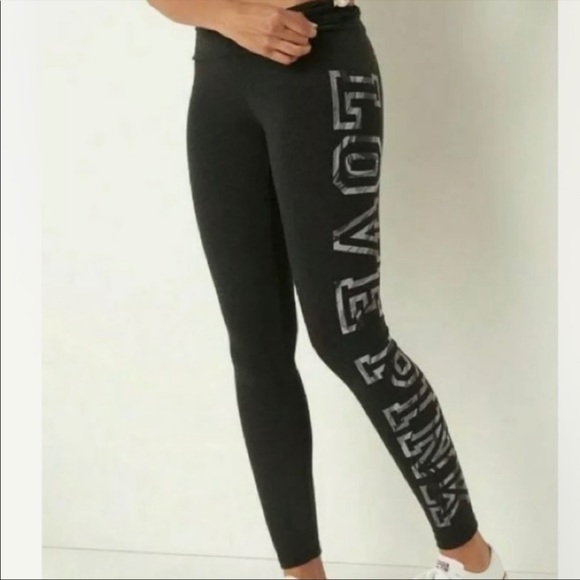 RARE💕VS PINK BLACK GREY MARBLE FILL LOGO COTTON LEGGINGS - Picture 7 of 10